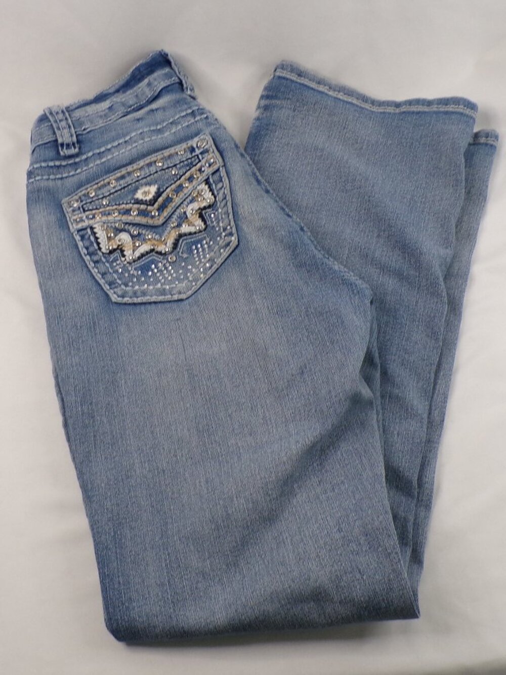 " SKY " PREMIUM COLLECTION WOMEN'S MID RISE BOOT CUT STRETCH RINESTONE JEANS